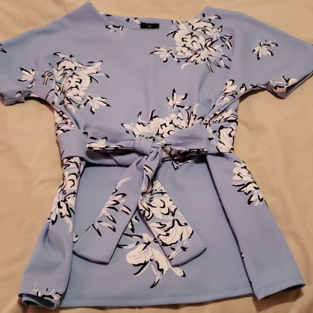 Floral Print Belted Blouse